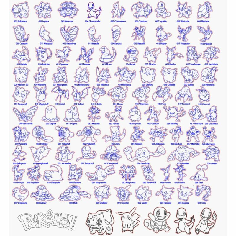 Picture of 100 Pokemon Keyring File for Laser Cut
