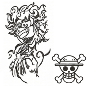 Picture of Luffy Gear 5 and free Logo Embroidery Design