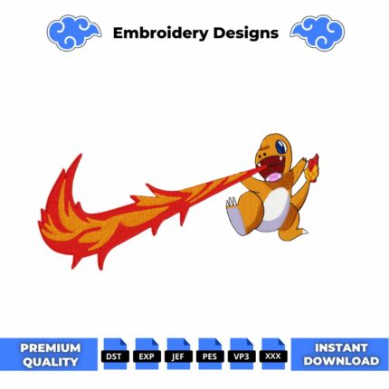 Charmander Fire Embroidery Design