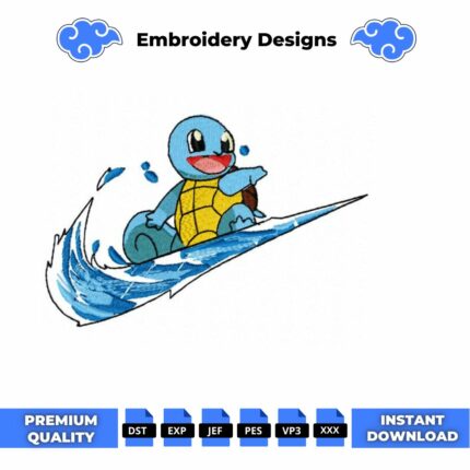 Squirtle Waves Embroidery Design