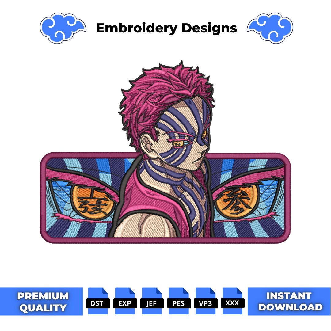 Akaza Demon Slayer boxed embroidery design
