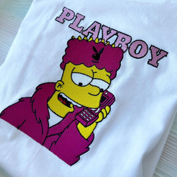 Bart Playboy Embroidery Design stitched by a customer