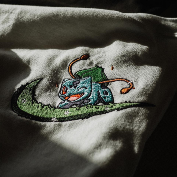 Bulbasaur Swoosh Embroidery Design stitched by a customer
