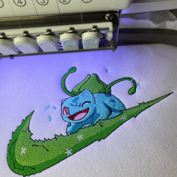 Bulbasaur Swoosh Embroidery Design stitched by a customer