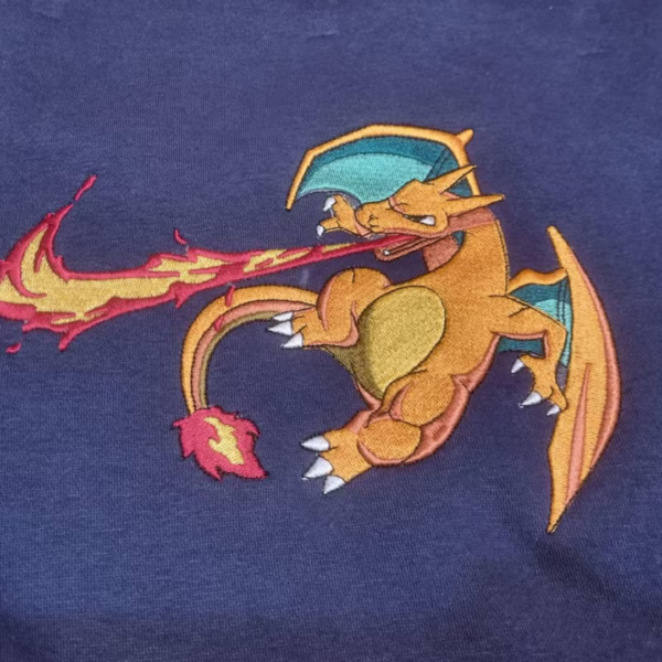 Charizard Embroidery Design stitched by a customer