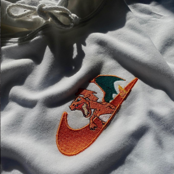 Charizard Swoosh Embroidery Design stitched by a customer