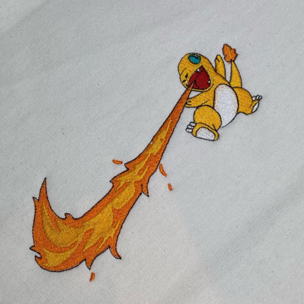 Charmander Swoosh Embroidery Design stitched by a customer