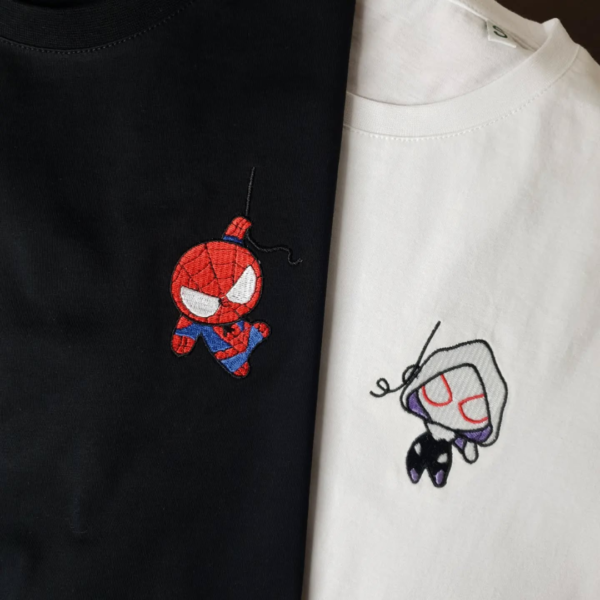 Chibi SpiderMan and Gwen Embroidery Design stitched by a customer