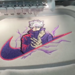 Gojo Swoosh Anime Embroidery Design stitched by a customer