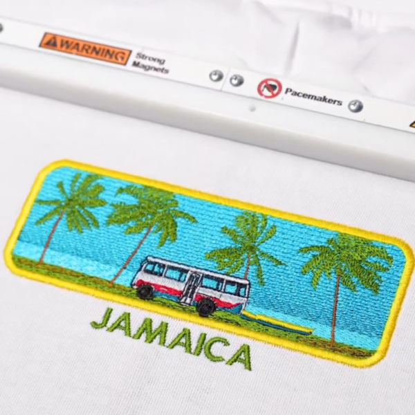 Jamaica Embroidery Design stitched by a customer