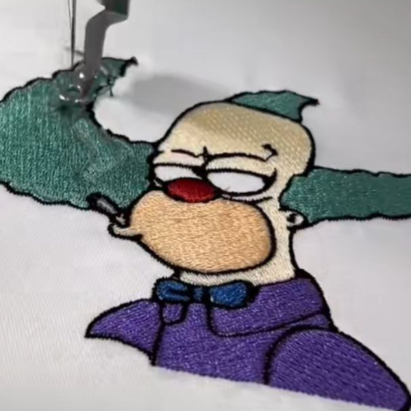 Krusty The Clown Embroidery Design stitched by a customer