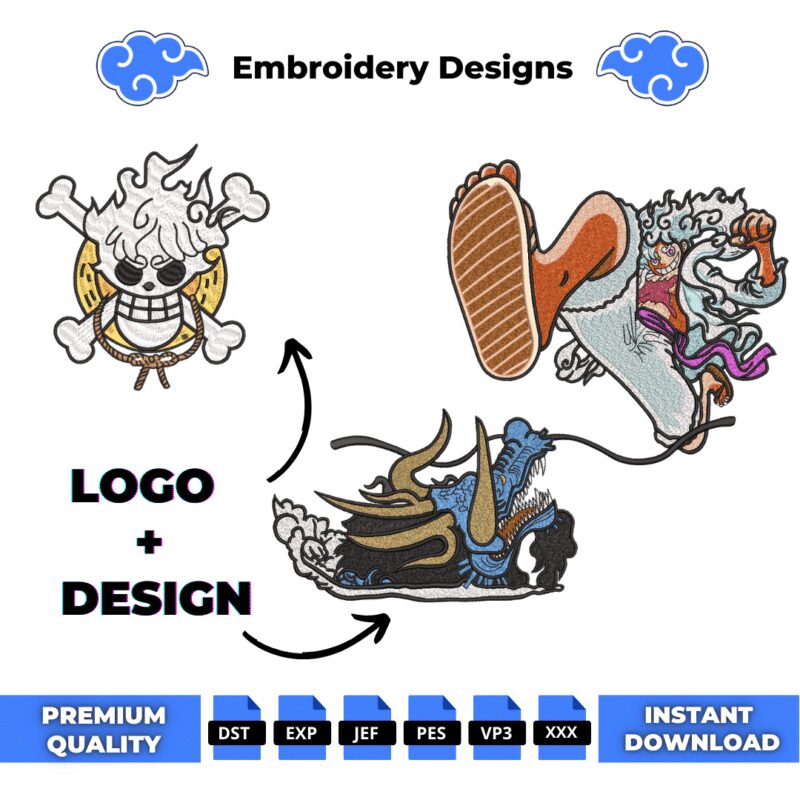 Luffy Gear 5 VS Kaido and Logo Embroidery Design