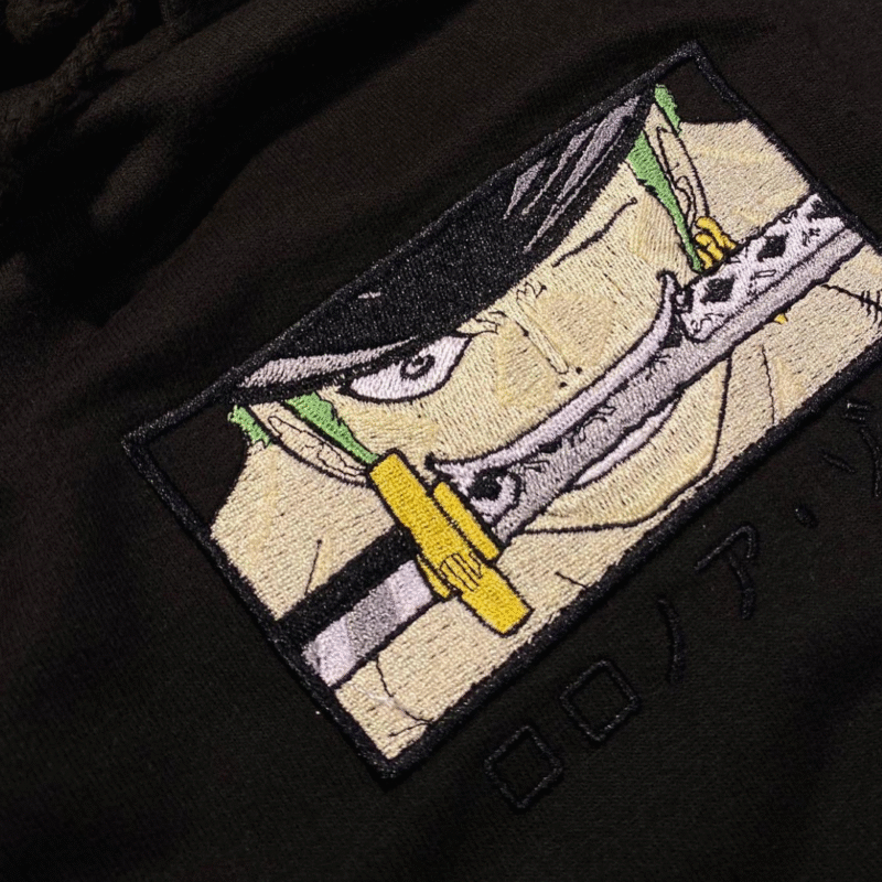 One Piece Zoro Boxed Embroidery Design stitched by a customer