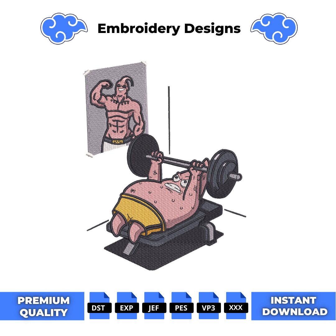 Patrick Star gym bench press embroidery design