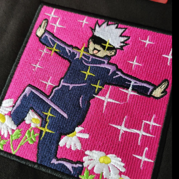 Pink Gojo Boxed Embroidery Design stitched by a customer