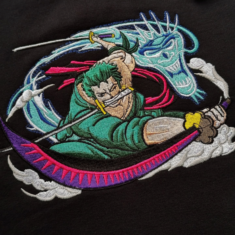 Matriz de bordado do Zoro (One Piece) bordada por um cliente