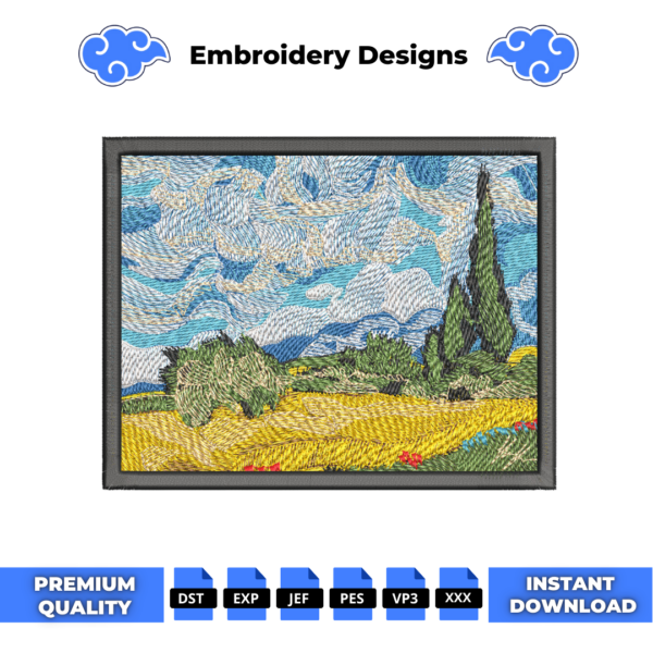 A Wheatfield with Cypresses Van Gogh Embroidery Design