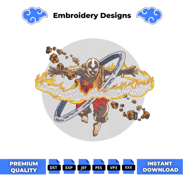 Aang Power Embroidery Design