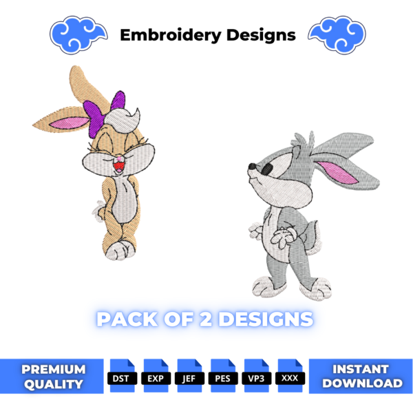 Baby Bugs and Lola Bunny Embroidery Design