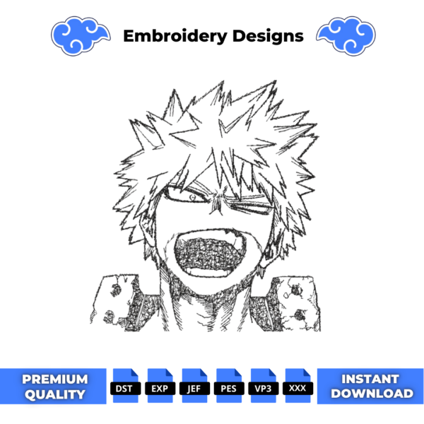 Bakugo Outline Embroidery Design