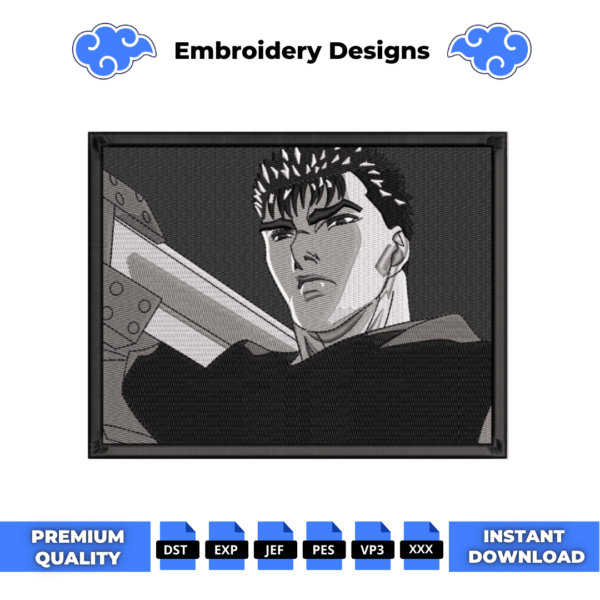 Berserk Guts BW Embroidery Design