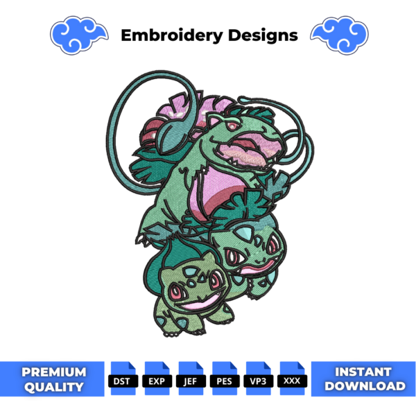 Bulbasaur Green Evolution Embroidery Design