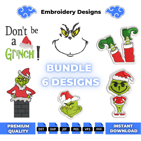Bundle 6 Grinch Christmas Embroidery Design