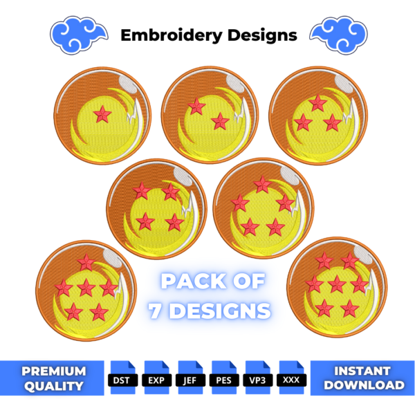 Bundle 7 Dragon Balls Embroidery Design