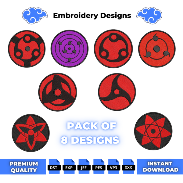 Bundle 8 Sharingan Naruto Embroidery Design