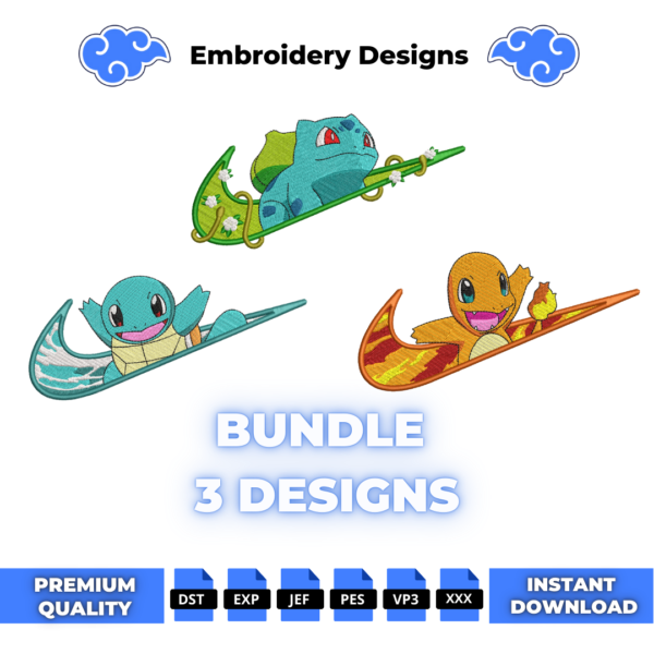Bundle Pokemon Starter Embroidery Design