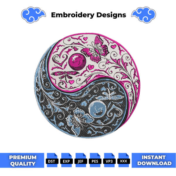 Butterflies Yin Yang Embroidery Design