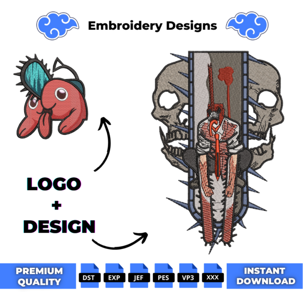 Chainsaw Man and Logo Anime Embroidery Design