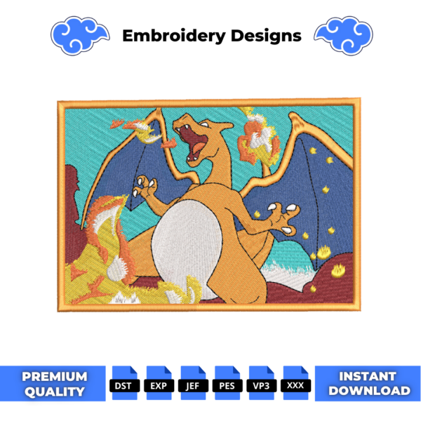 Charizard Boxed Embroidery Design