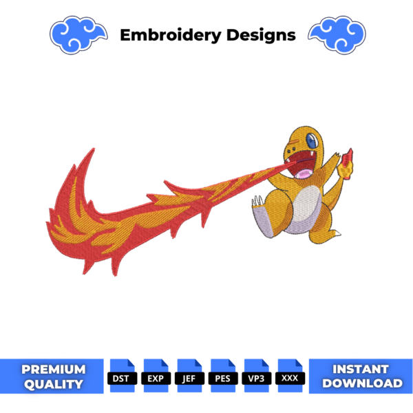 Charmander Swoosh Embroidery Design