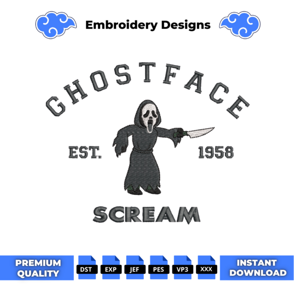 College Ghostface Scream Embroidery Design