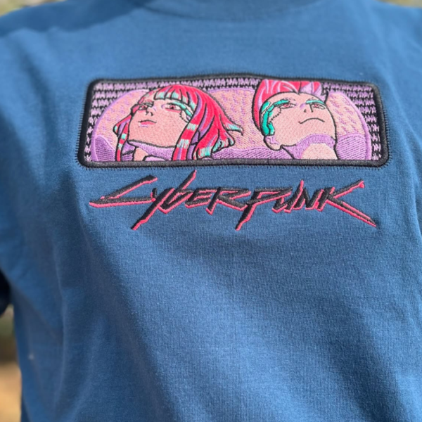 Cyberpunk Boxed Embroidery Design stitched by a customer