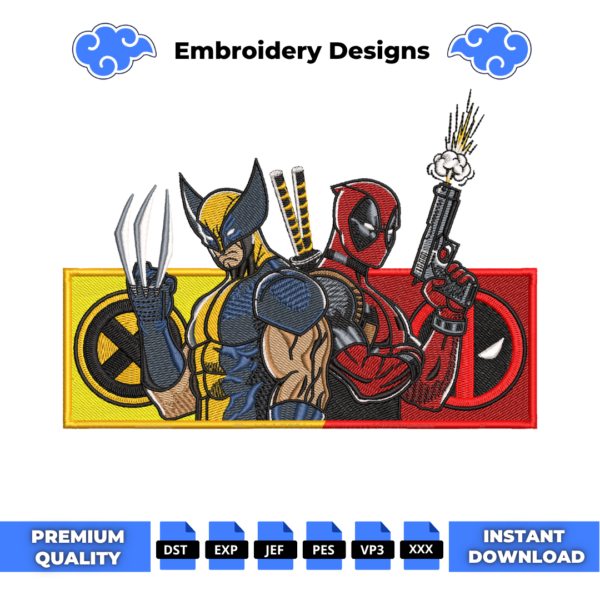Deadpool and Wolverine Embroidery Design