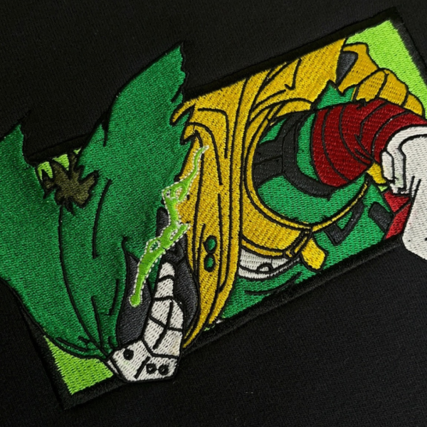 Deku Mask Embroidery Design stitched by a customer