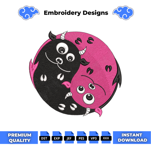 Devils Yin Yang Embroidery Design