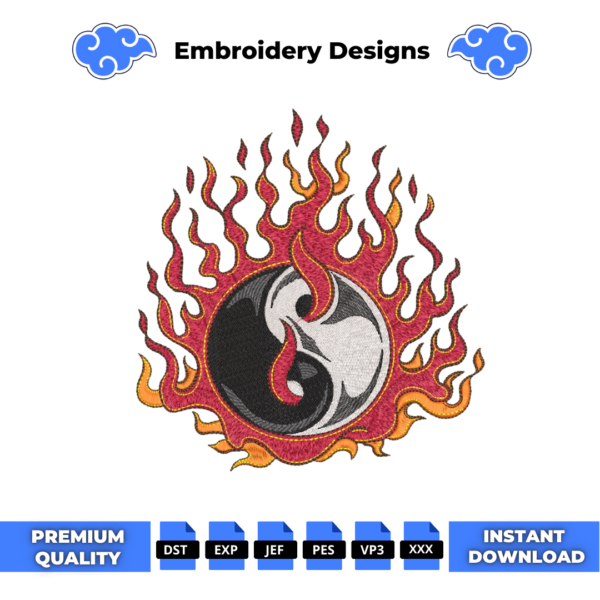 Flamy Yin Yang Embroidery Design