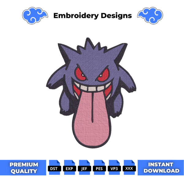 Gengar Tongue Embroidery Design