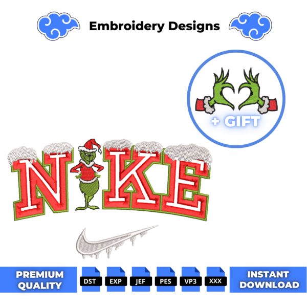 Grinch Swoosh Christmas Embroidery Design