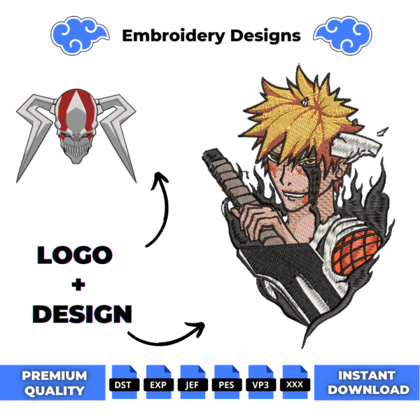 Ichigo and Logo Embroidery Design