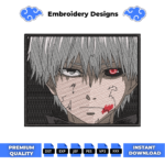 Ken Kaneki Boxed Anime Embroidery Design