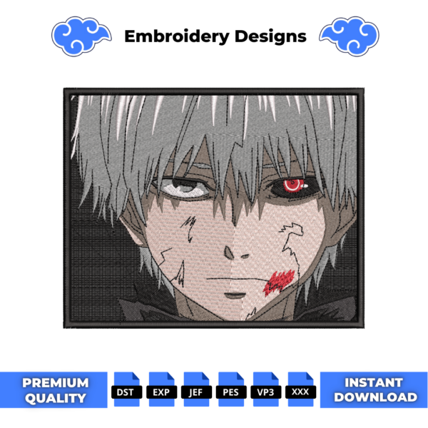 Ken Kaneki Boxed Anime Embroidery Design