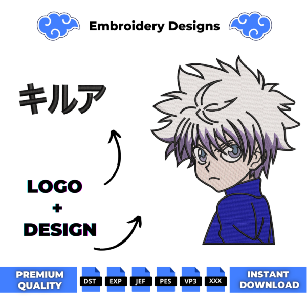 Killua and Logo Anime Embroidery Design