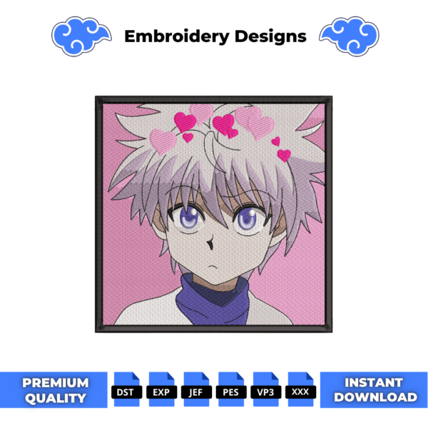 Killua Zoldyck Pink Embroidery Design