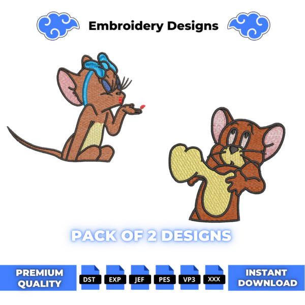 Lady Jerry and Jerry Embroidery Design