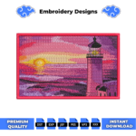 Lighthouse Sunset Embroidery Design