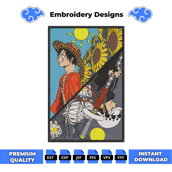 Luffy and Law Embroidery Design
